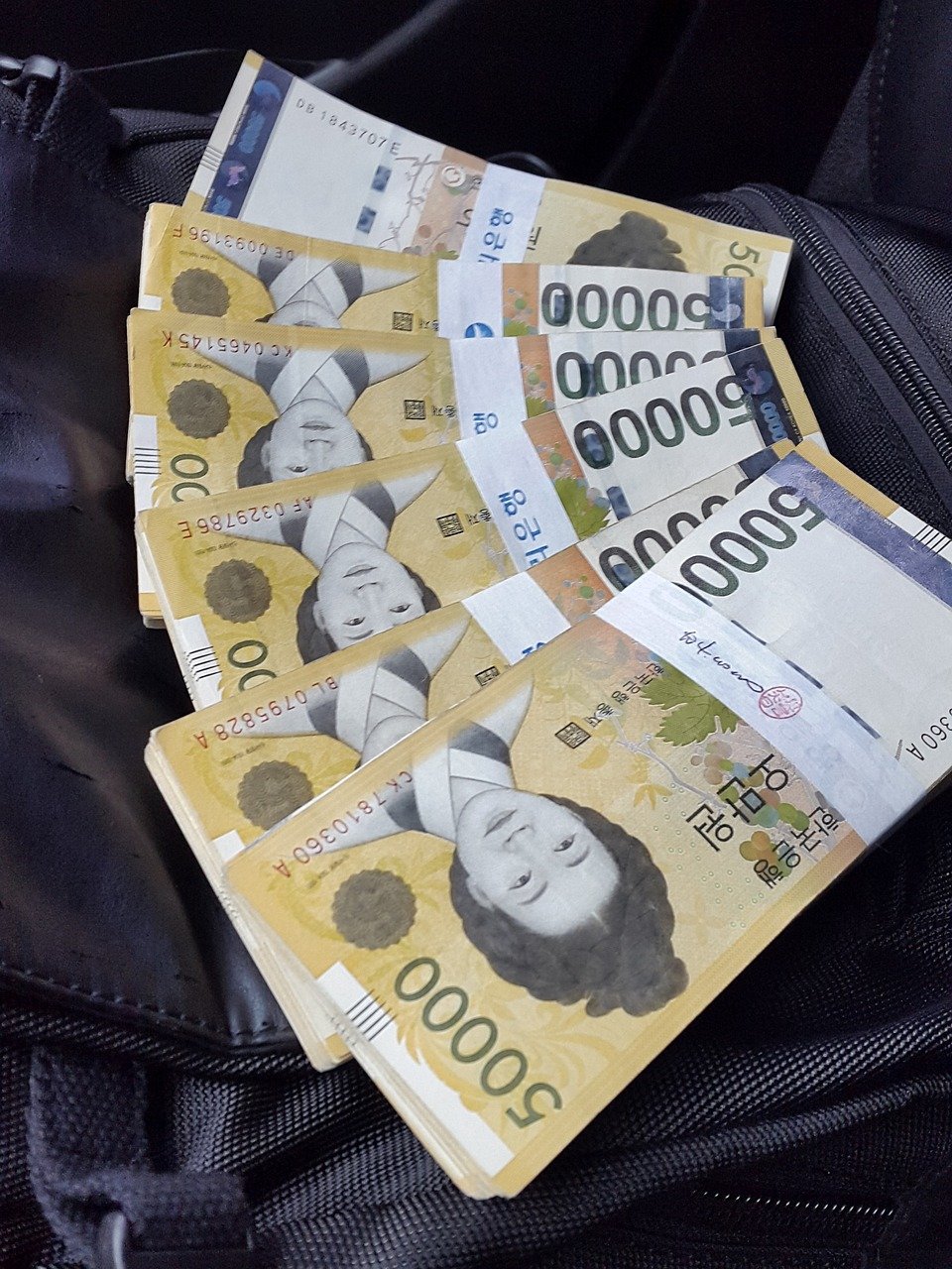 Stack of Korean 50,000 won bills