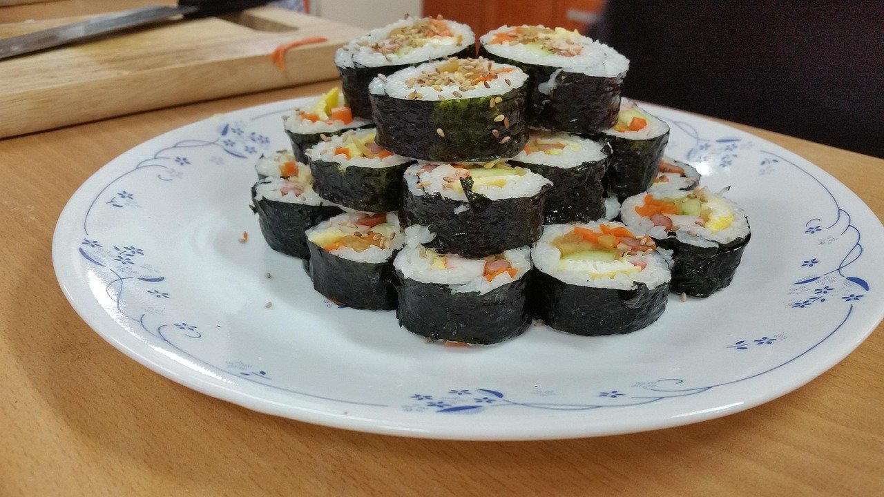 A plate of small rolled Korean gimbap