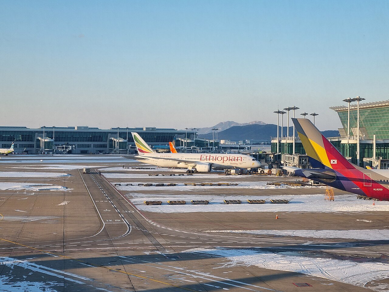 Incheon International Airport with aircraft at the terminal