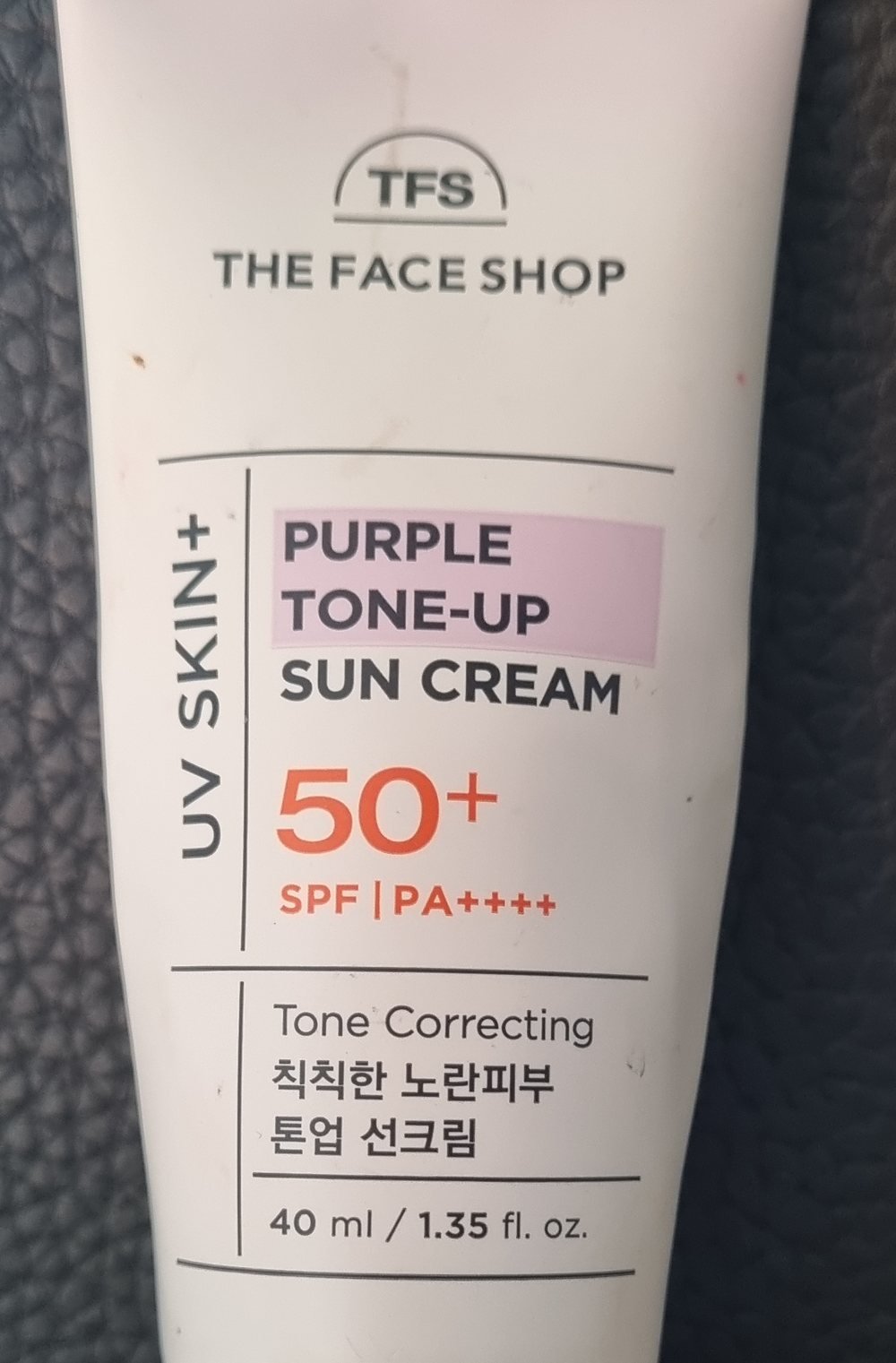 A Korean sunscreen tube labelled SPF 50+ and PA++++